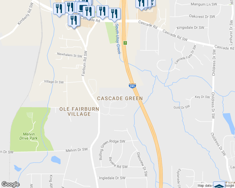 map of restaurants, bars, coffee shops, grocery stores, and more near 3717 Landau Lane Southwest in Atlanta