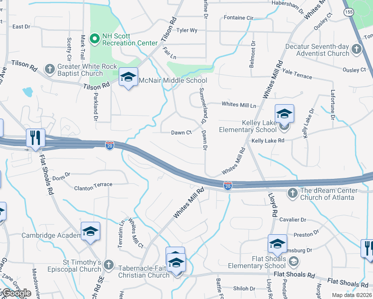 map of restaurants, bars, coffee shops, grocery stores, and more near 2392 Oakridge Court in Decatur