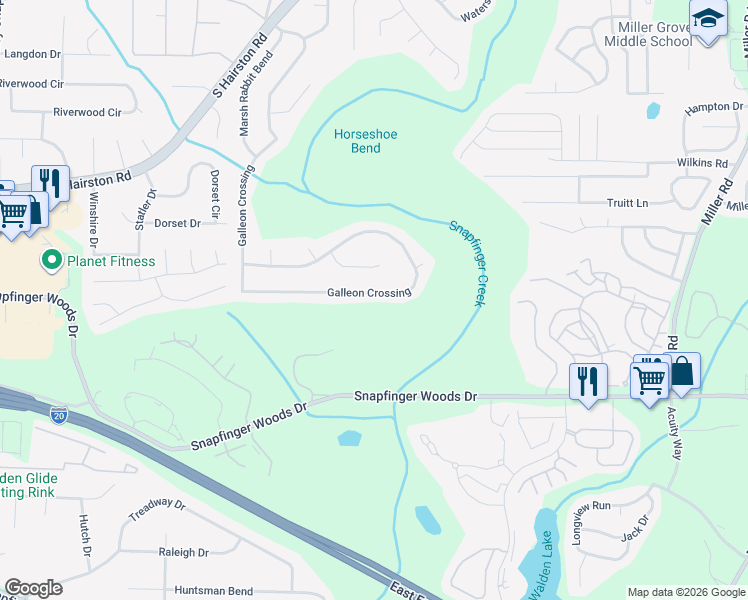 map of restaurants, bars, coffee shops, grocery stores, and more near 5041 Galleon Crossing in Decatur