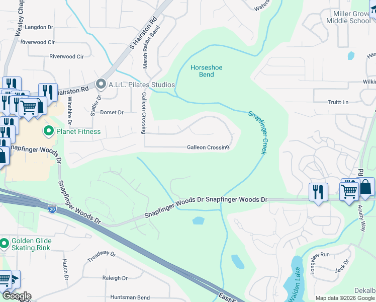 map of restaurants, bars, coffee shops, grocery stores, and more near 4995 Galleon Crossing in Decatur