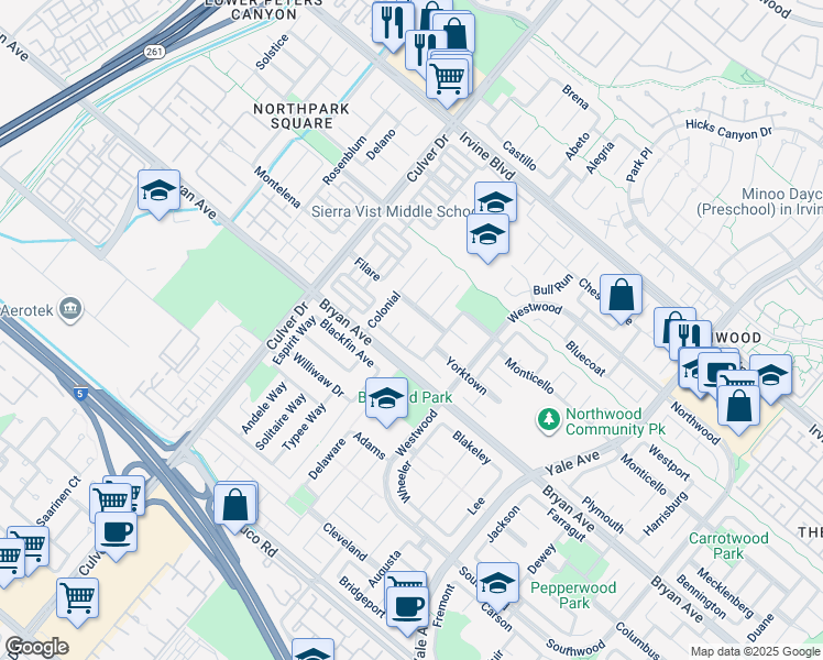 map of restaurants, bars, coffee shops, grocery stores, and more near 7 Hancock in Irvine