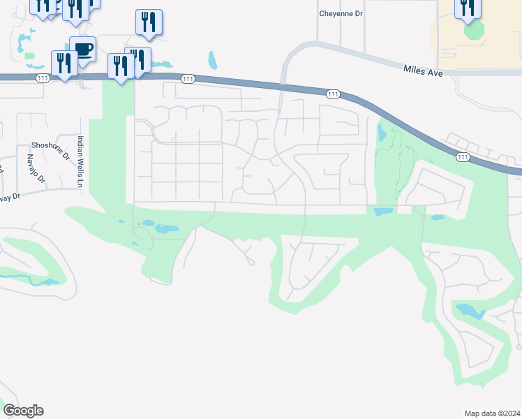 map of restaurants, bars, coffee shops, grocery stores, and more near 77137 Iroquois Drive in Indian Wells