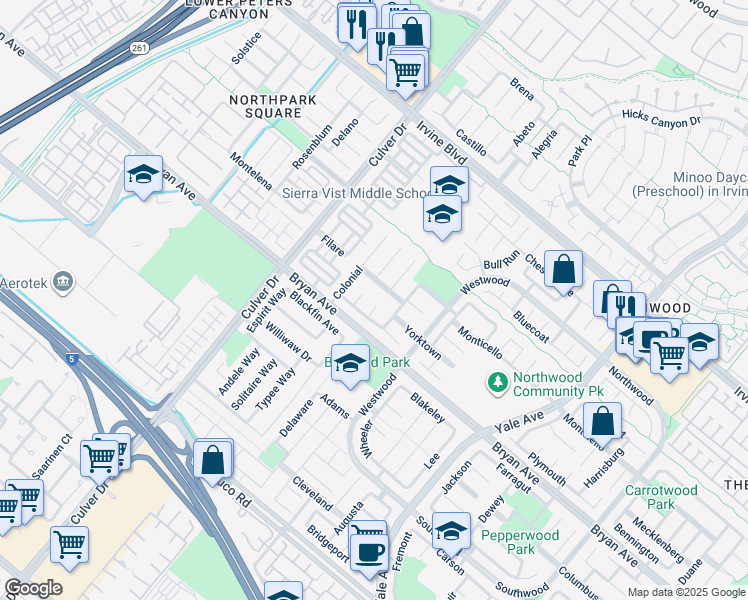 map of restaurants, bars, coffee shops, grocery stores, and more near 7 Hancock in Irvine