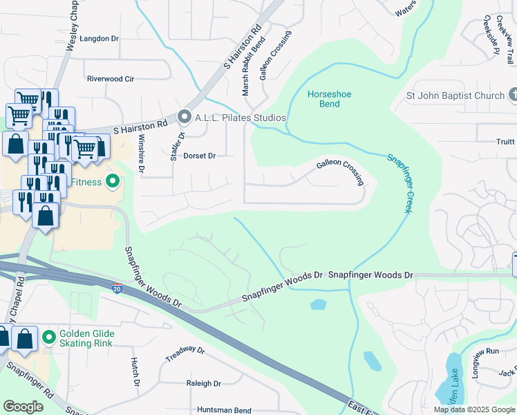 map of restaurants, bars, coffee shops, grocery stores, and more near 4905 Galleon Crossing in Decatur