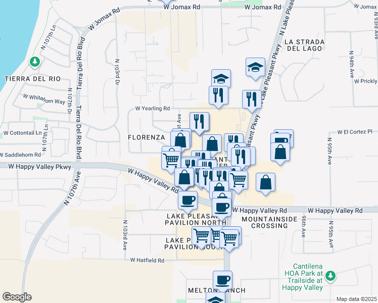 map of restaurants, bars, coffee shops, grocery stores, and more near 10072 West Happy Valley Road in Peoria