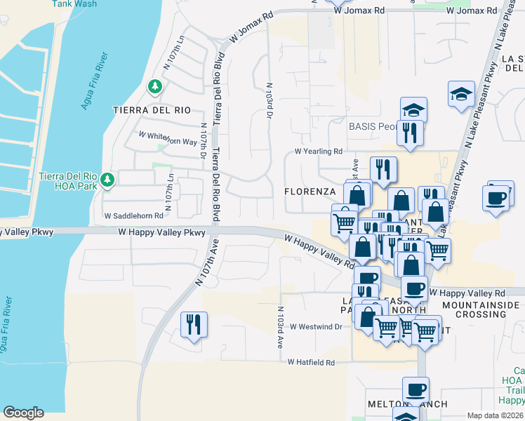 map of restaurants, bars, coffee shops, grocery stores, and more near 10412 West Cottontail Lane in Peoria
