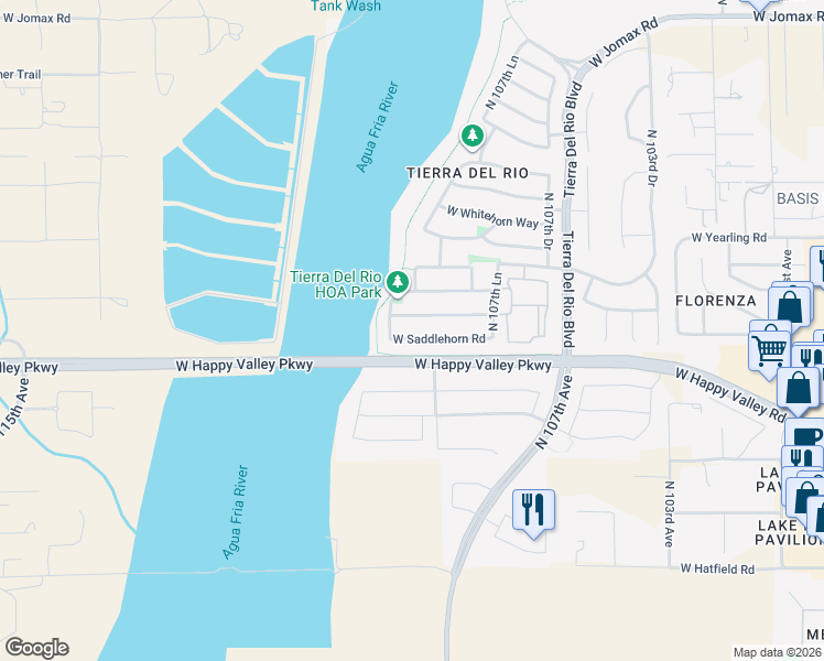 map of restaurants, bars, coffee shops, grocery stores, and more near 10846 West Avenida Del Rey in Peoria