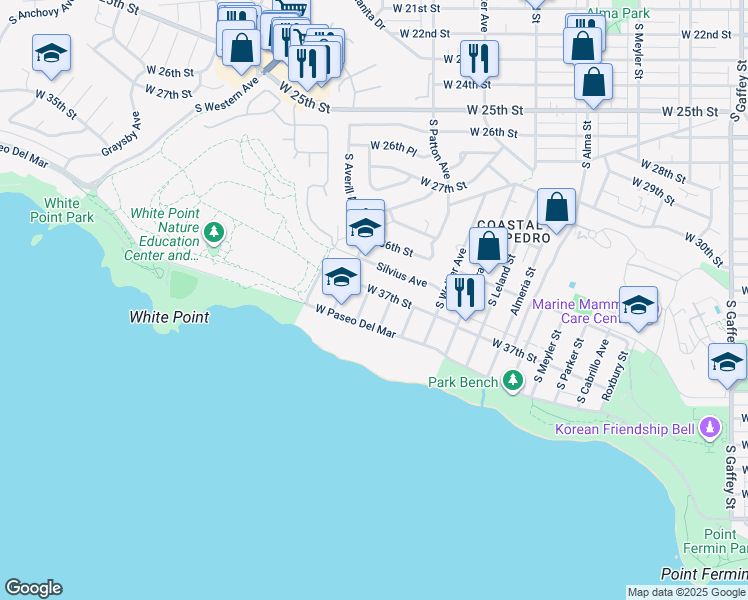 map of restaurants, bars, coffee shops, grocery stores, and more near 1374 West 37th Street in Los Angeles