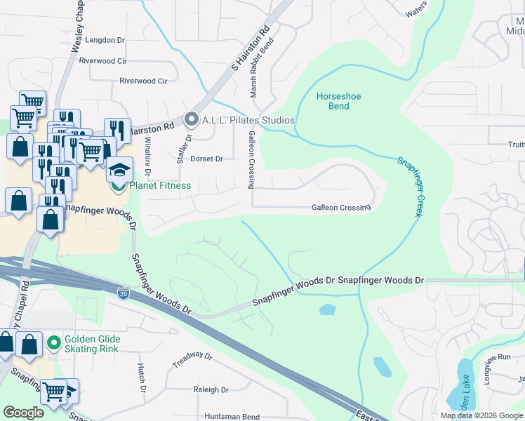 map of restaurants, bars, coffee shops, grocery stores, and more near 5310 Galleon Crossing in Decatur