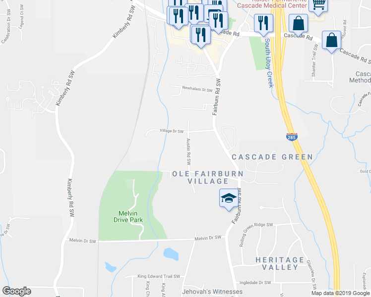 map of restaurants, bars, coffee shops, grocery stores, and more near Cordy Place Southwest in Atlanta