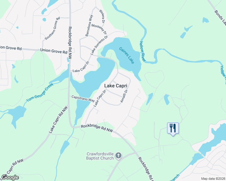 map of restaurants, bars, coffee shops, grocery stores, and more near 2015 Gibralter Way in Conyers