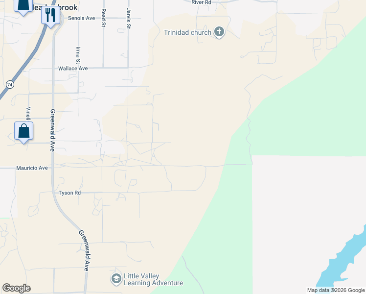 map of restaurants, bars, coffee shops, grocery stores, and more near Garfield Road in Meadowbrook