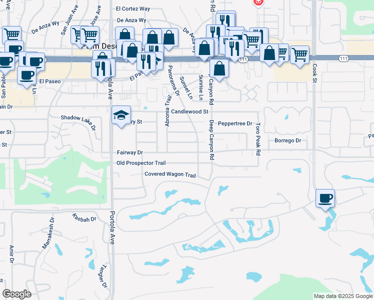map of restaurants, bars, coffee shops, grocery stores, and more near 74394 Peppergrass Street in Palm Desert