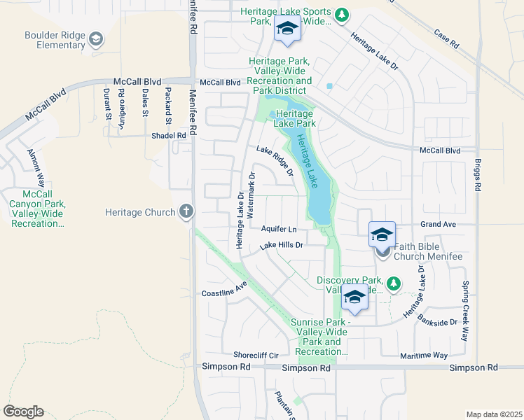 map of restaurants, bars, coffee shops, grocery stores, and more near 27953 River Shore Court in Menifee