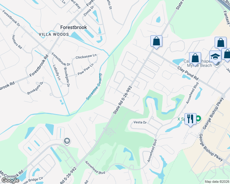 map of restaurants, bars, coffee shops, grocery stores, and more near 615 Burcale Road Circle in Myrtle Beach