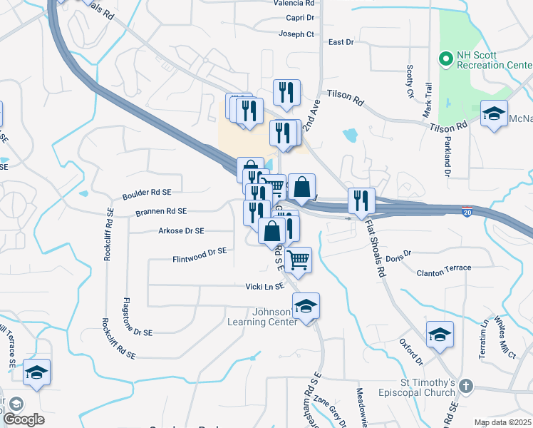map of restaurants, bars, coffee shops, grocery stores, and more near 2517 Gresham Road South East in Atlanta
