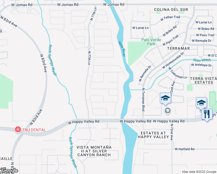 map of restaurants, bars, coffee shops, grocery stores, and more near 7481 West Remuda Drive in Peoria