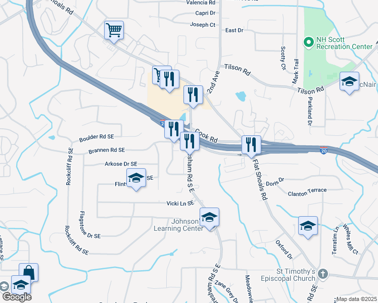 map of restaurants, bars, coffee shops, grocery stores, and more near 2519 Gresham Road South East in Atlanta