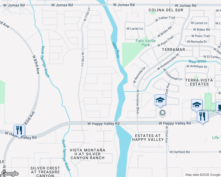map of restaurants, bars, coffee shops, grocery stores, and more near 7481 West Remuda Drive in Peoria