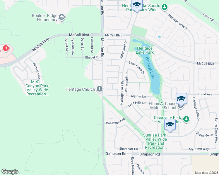 map of restaurants, bars, coffee shops, grocery stores, and more near 29078 Light Sails Court in Menifee