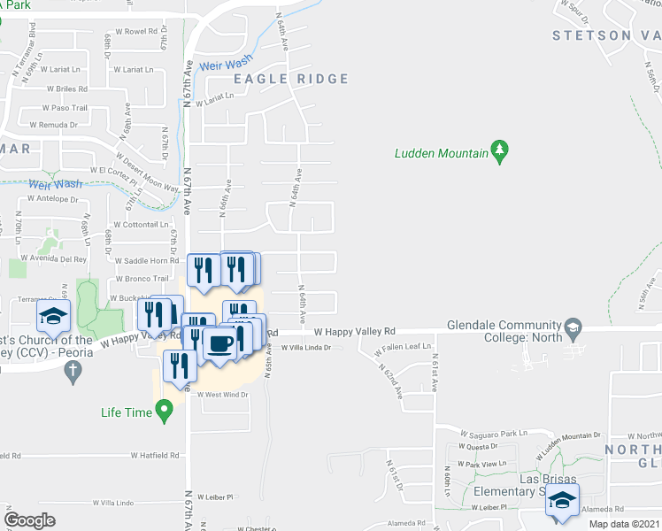 map of restaurants, bars, coffee shops, grocery stores, and more near 25222 North 63rd Drive in Phoenix