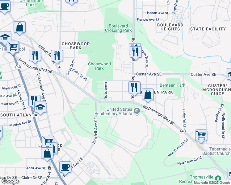 map of restaurants, bars, coffee shops, grocery stores, and more near 515 Federal Terrace Southeast in Atlanta
