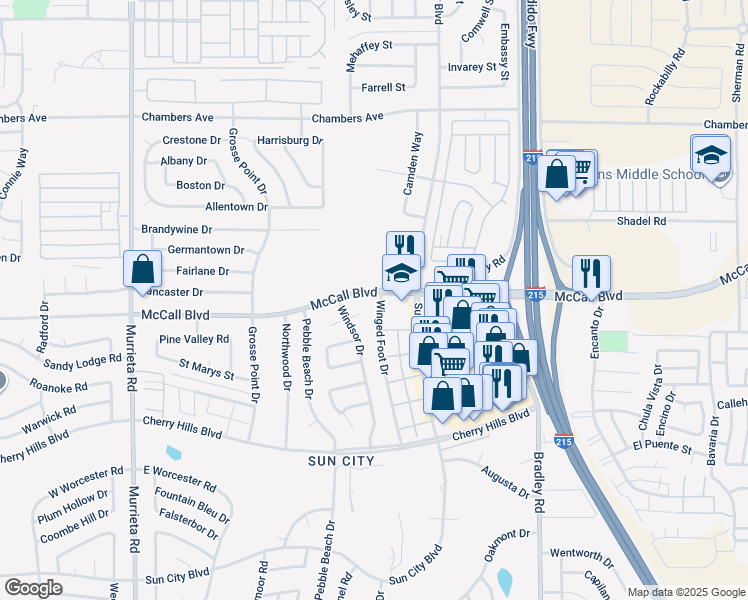 map of restaurants, bars, coffee shops, grocery stores, and more near 27961 Winged Foot Drive in Menifee