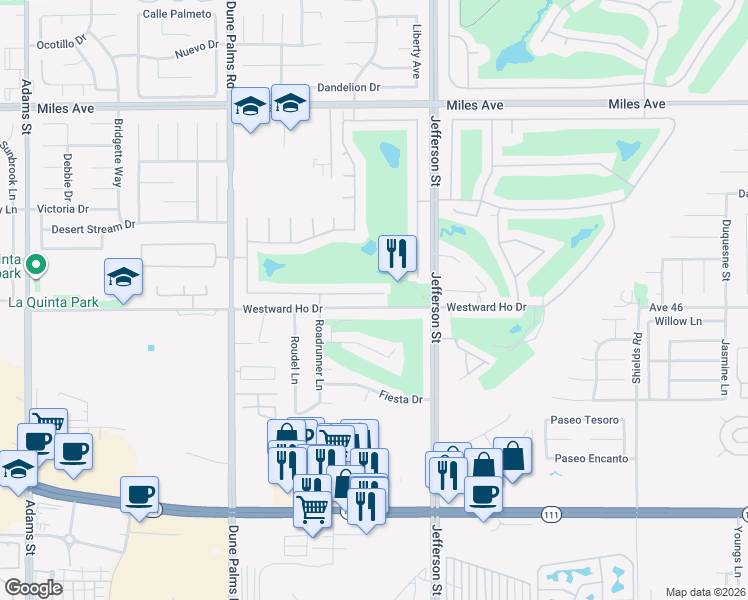 map of restaurants, bars, coffee shops, grocery stores, and more near 79851 Carmel Valley Avenue in Indio