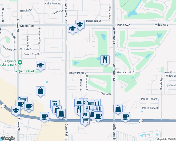 map of restaurants, bars, coffee shops, grocery stores, and more near 79729 Carmel Valley Avenue in Indio