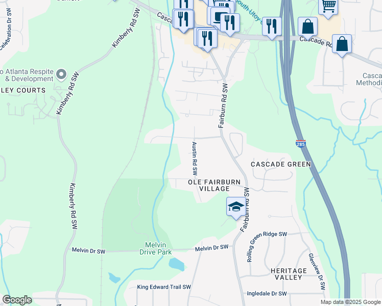 map of restaurants, bars, coffee shops, grocery stores, and more near Cordy Place Southwest in Atlanta