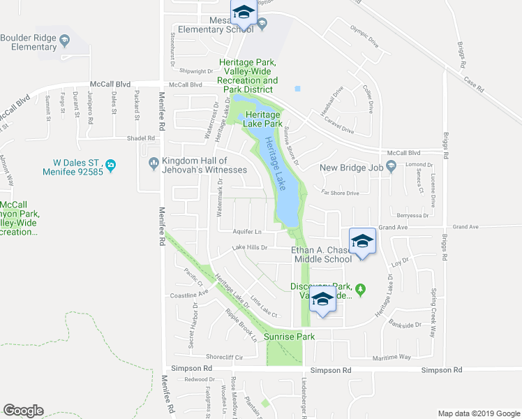 map of restaurants, bars, coffee shops, grocery stores, and more near 27937 Breakwater Court in Menifee