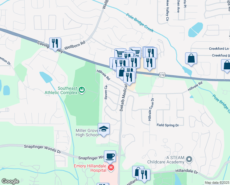 map of restaurants, bars, coffee shops, grocery stores, and more near 5904 Ravensway Drive in Lithonia