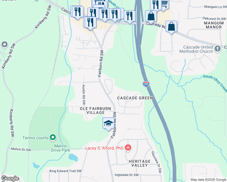 map of restaurants, bars, coffee shops, grocery stores, and more near 800 Suttles Drive Southwest in Atlanta