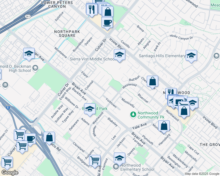map of restaurants, bars, coffee shops, grocery stores, and more near 2 Mayflower in Irvine