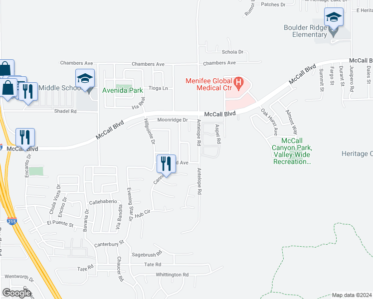 map of restaurants, bars, coffee shops, grocery stores, and more near 27911 Red Dawn Drive in Menifee