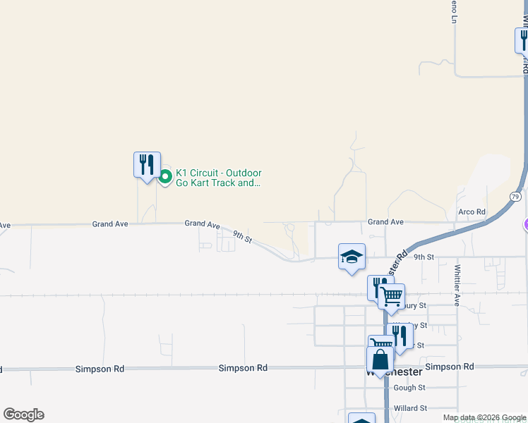map of restaurants, bars, coffee shops, grocery stores, and more near Grand Avenue in Winchester