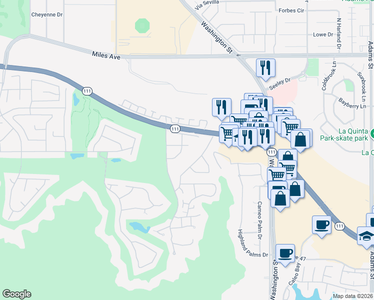 map of restaurants, bars, coffee shops, grocery stores, and more near 78565 Vista Del Fuente in Indian Wells