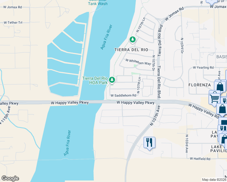 map of restaurants, bars, coffee shops, grocery stores, and more near 10846 West Avenida Del Rey in Peoria