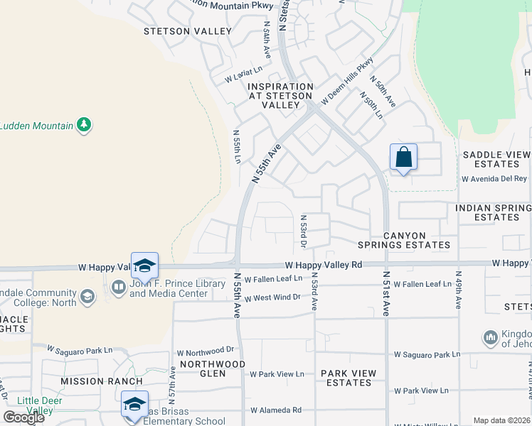 map of restaurants, bars, coffee shops, grocery stores, and more near 5421 West Saddlehorn Road in Phoenix
