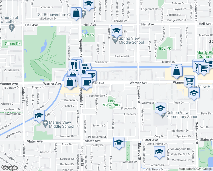 map of restaurants, bars, coffee shops, grocery stores, and more near in Huntington Beach