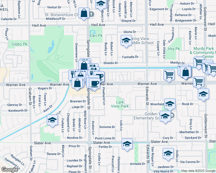 map of restaurants, bars, coffee shops, grocery stores, and more near in Huntington Beach