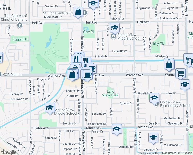 map of restaurants, bars, coffee shops, grocery stores, and more near in Huntington Beach