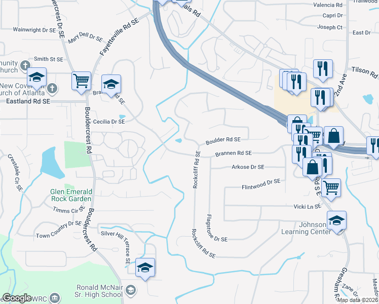 map of restaurants, bars, coffee shops, grocery stores, and more near 2064 Brannen Road Southeast in Atlanta