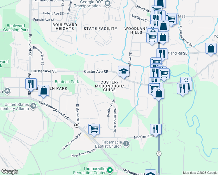 map of restaurants, bars, coffee shops, grocery stores, and more near in Atlanta