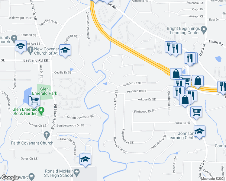 map of restaurants, bars, coffee shops, grocery stores, and more near 2070 Brannen Road Southeast in Atlanta