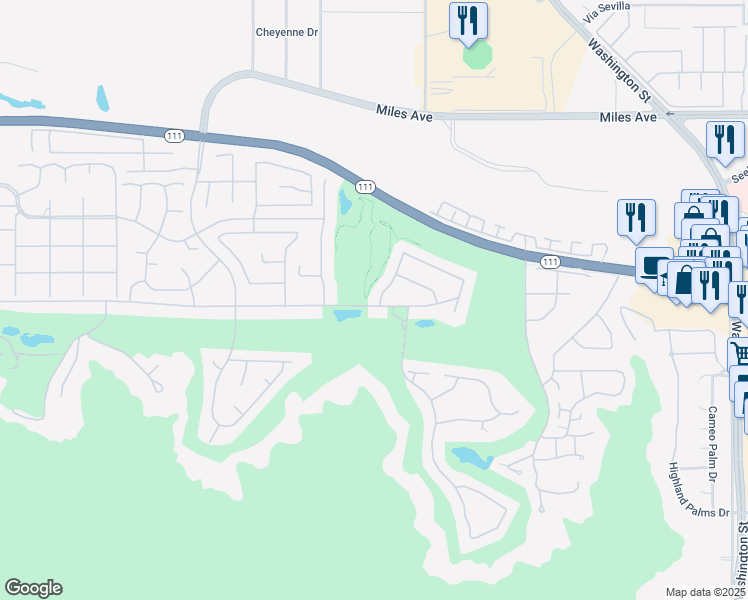 map of restaurants, bars, coffee shops, grocery stores, and more near 45787 West Vía Villagio in Indian Wells