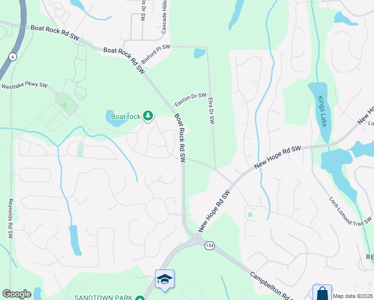 map of restaurants, bars, coffee shops, grocery stores, and more near 5222 Lakerock Drive Southwest in Atlanta