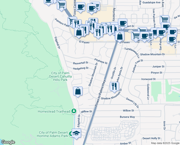 map of restaurants, bars, coffee shops, grocery stores, and more near 72760 Sage Court in Palm Desert