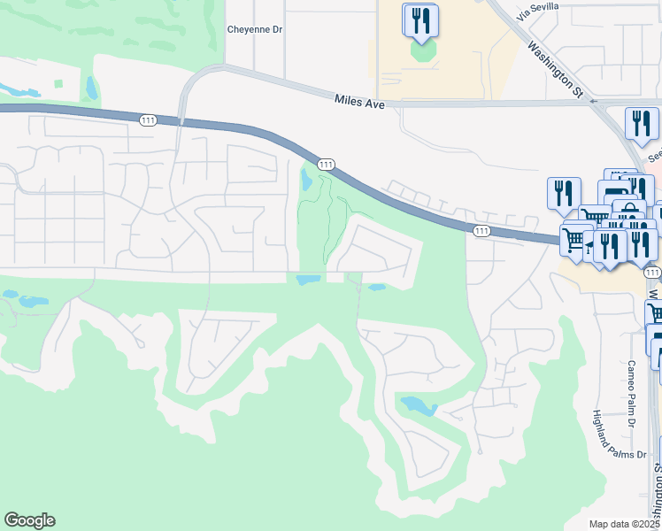 map of restaurants, bars, coffee shops, grocery stores, and more near 45787 West Vía Villagio in Indian Wells