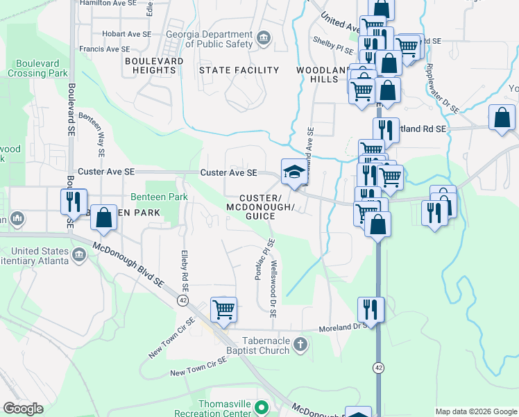 map of restaurants, bars, coffee shops, grocery stores, and more near in Atlanta
